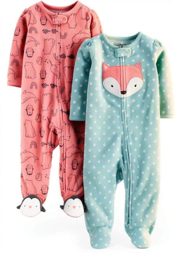 Carters Fleece Sleep and Play Suits Baby Girls 2-Pack-0
