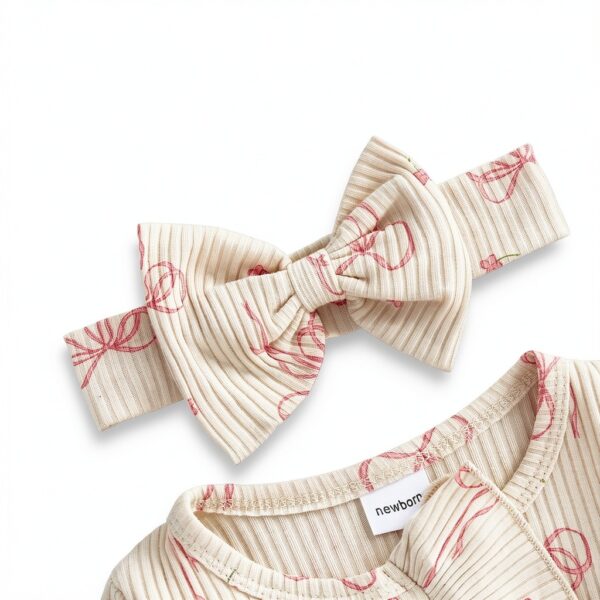 Sweet Bow Baby Girl Romper Cotton Ribbed Knit Newborn Outfit-3