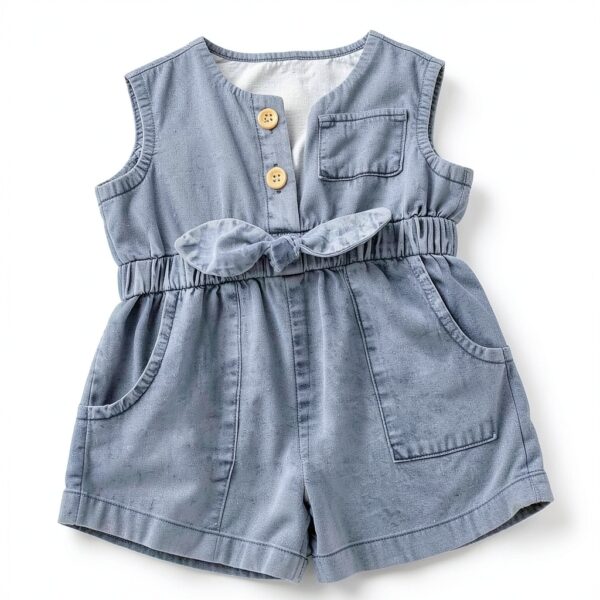 Toddler Girl Denim Jumpsuit Cotton Blend Short Sleeve Romper-5