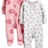 Carters Baby Girls 2-Pack Footies Easy Zipper Thermal-0