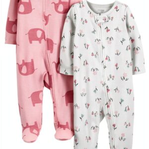 Carters Baby Girls 2-Pack Footies Easy Zipper Thermal-0