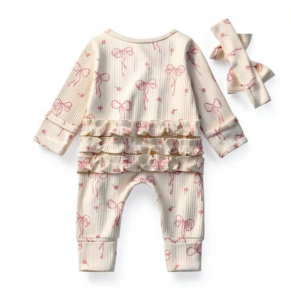 Sweet Bow Baby Girl Romper Cotton Ribbed Knit Newborn Outfit-2