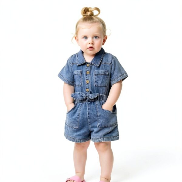 Toddler Girl Denim Jumpsuit Cotton Blend Short Sleeve Romper-1