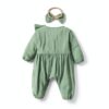Pavo Baby Girl Green Smocked Romper Cotton Long Sleeve-2