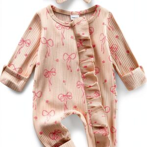 Sweet Bow Baby Girl Romper Cotton Ribbed Knit Newborn Outfit-0