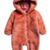 Baby Girls Fleece Romper Jumpsuit with Bear Ears Cozy Winter-0