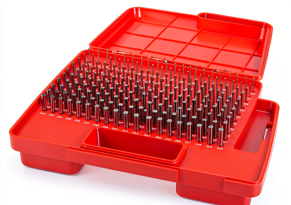 Mefape pin gauges set displayed on a workbench