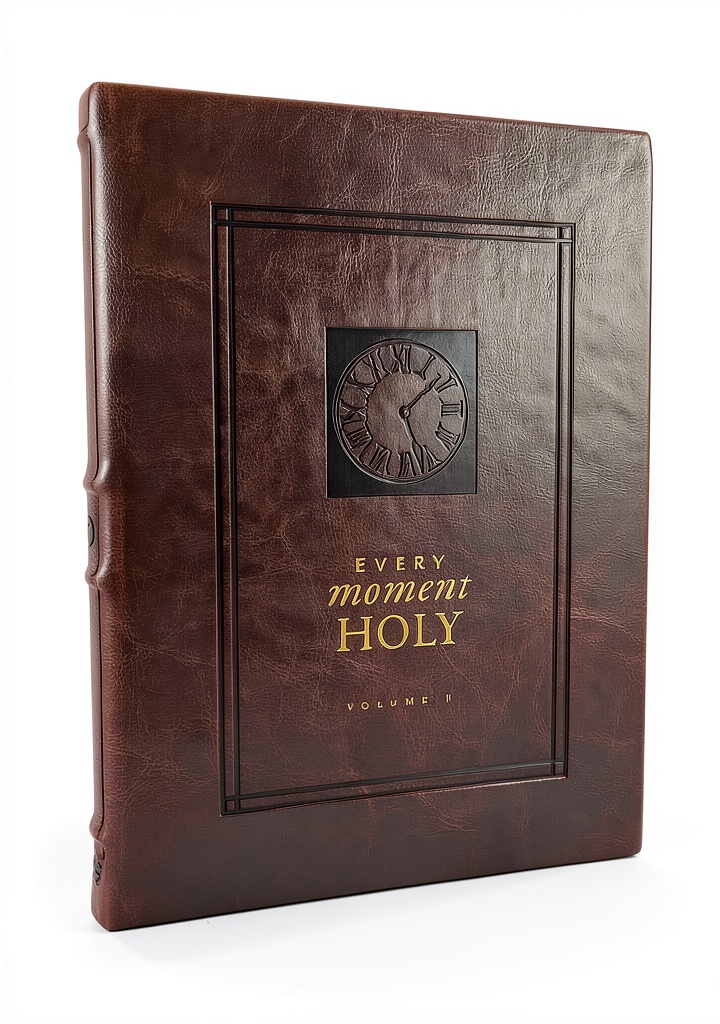 Every Moment Holy Kindle edition open on tablet during morning devotion with coffee