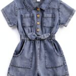 Toddler Girl Denim Jumpsuit Cotton Blend Short Sleeve Romper-0