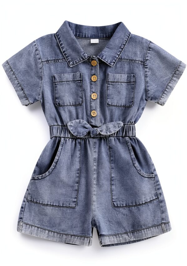 Toddler Girl Denim Jumpsuit Cotton Blend Short Sleeve Romper-0