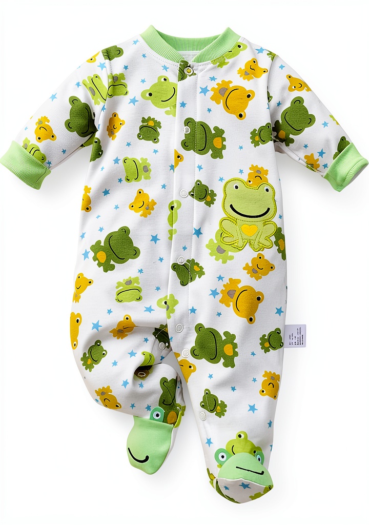 Organic cotton baby romper being fastened on a changing table with snap closures visible