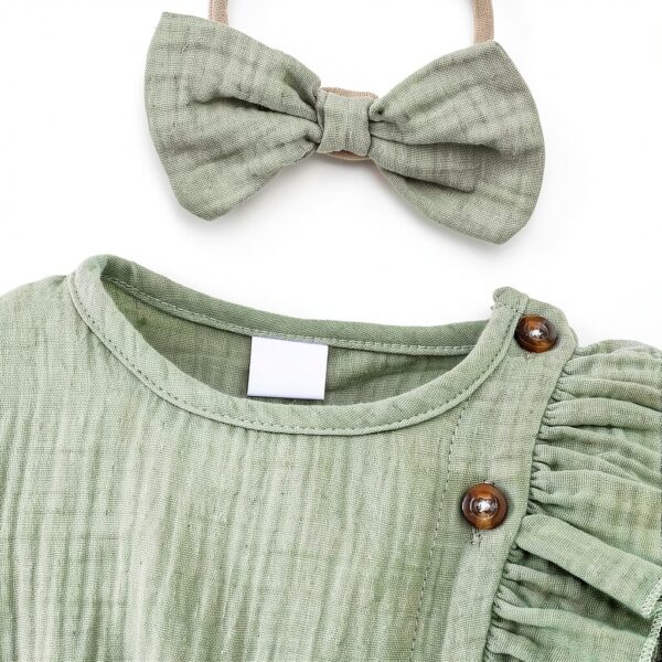 Pavo Baby Girl Green Smocked Romper Cotton Long Sleeve-3