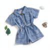 Toddler Girl Denim Jumpsuit Cotton Blend Short Sleeve Romper-2
