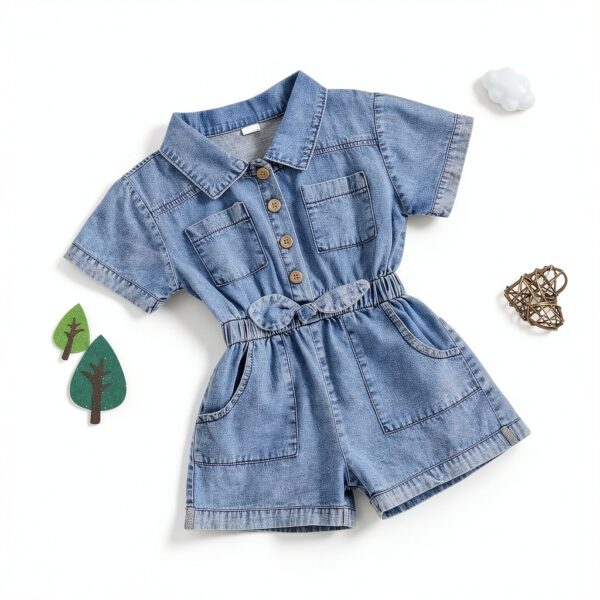 Toddler Girl Denim Jumpsuit Cotton Blend Short Sleeve Romper-2