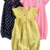 Carters Baby Girl Rompers 3 Pack Snap Closure Short Sleeve-0
