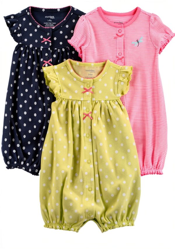 Carters Baby Girl Rompers 3 Pack Snap Closure Short Sleeve-0