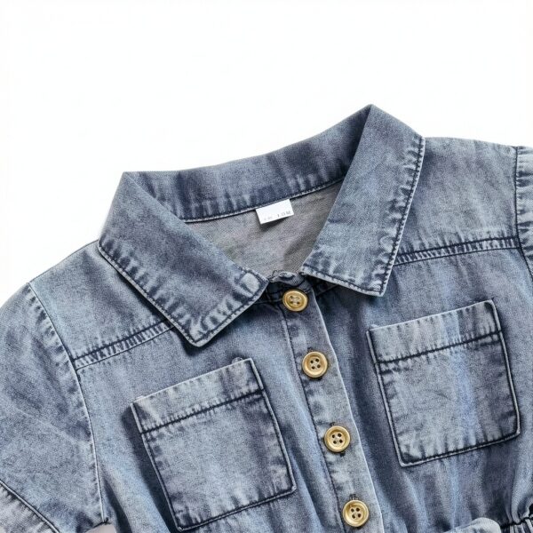 Toddler Girl Denim Jumpsuit Cotton Blend Short Sleeve Romper-4