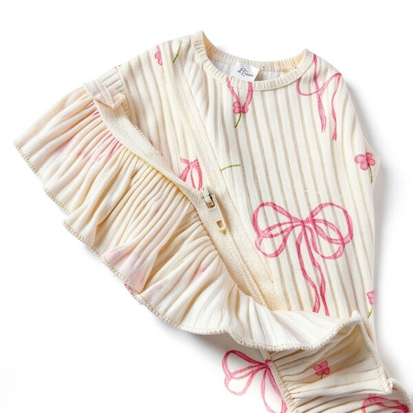 Sweet Bow Baby Girl Romper Cotton Ribbed Knit Newborn Outfit-4