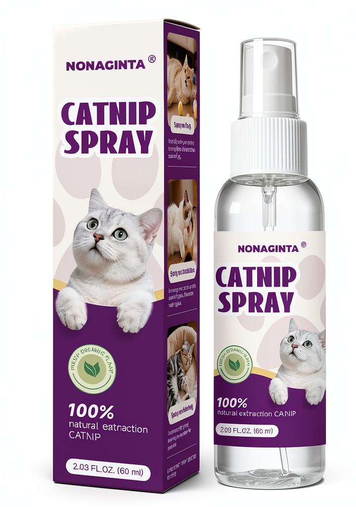 Catnip spray being applied to a cat toy