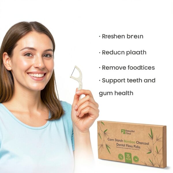 EcoBamboo Charcoal Dental Floss Picks 75 Count Travel Pack-1