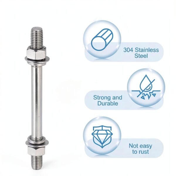 MECCANIXITY M5x30mm Ended Stud Screws 304 Stainless Steel with Nuts-2